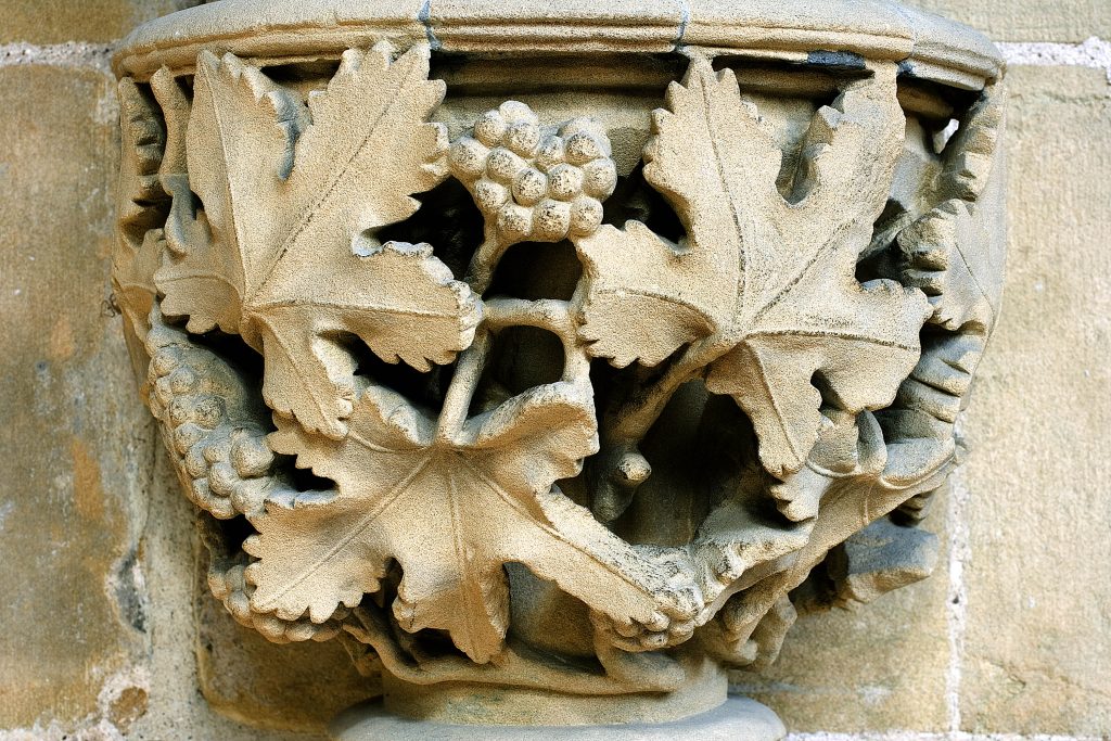 A closeup of one of the Leaves carvings