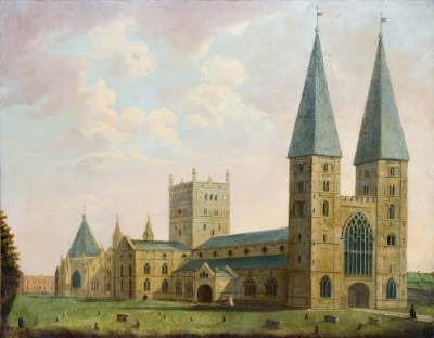 Southwell Minster from the North West, circa 1780; by John Frost.